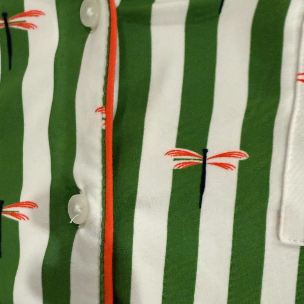 kate spade Green and White Striped Short Pajama Set with Coral Trim - Picture 4 of 8